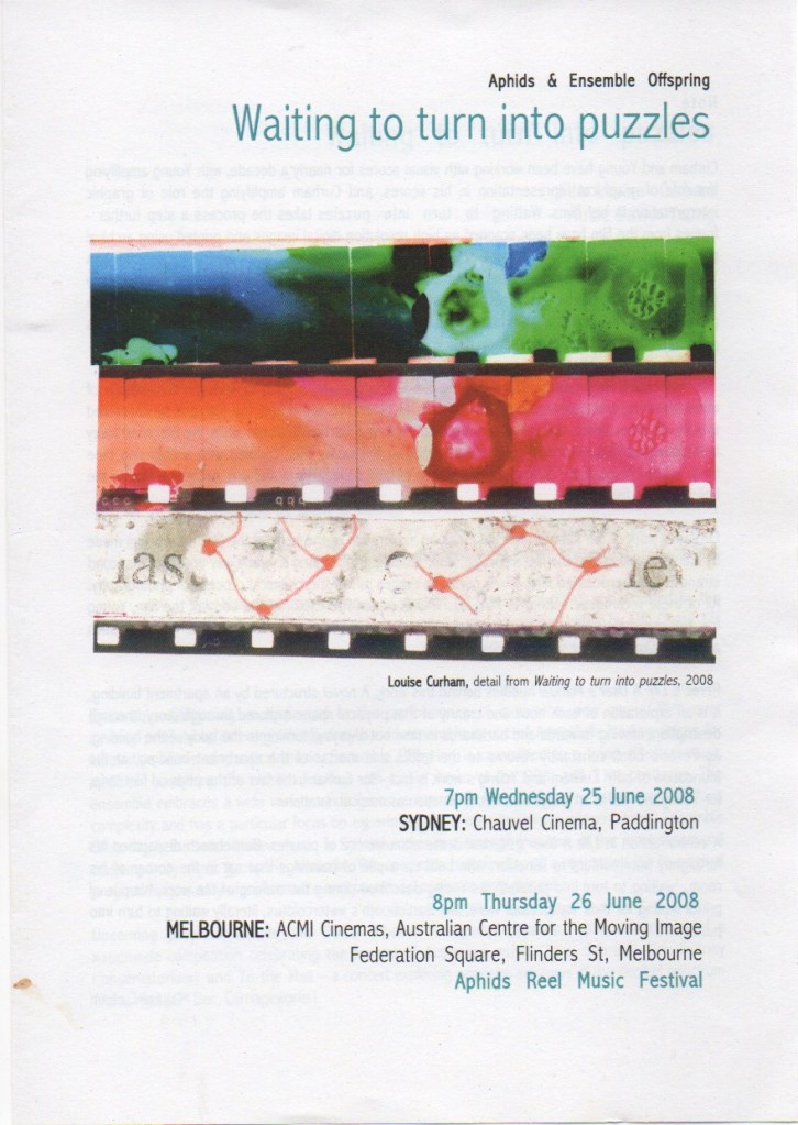 Three strips of super 8 film created using ink and orange bag